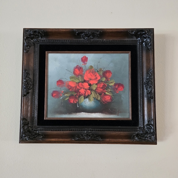 Vintage Floral Painting in Ornate Frame Roses In Vase‎ Oil Pinting Signed - Picture 3 of 12